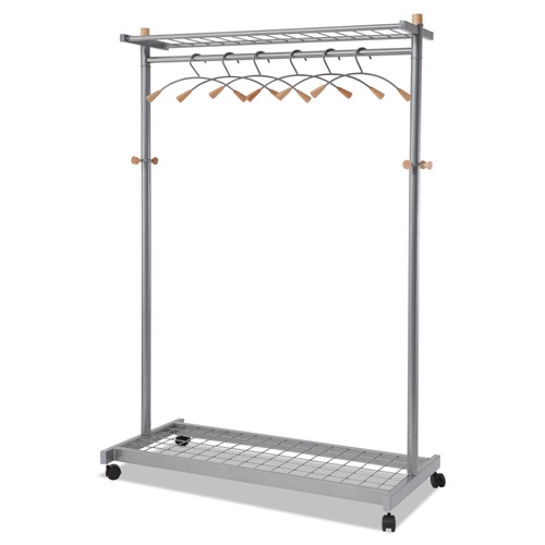 Wall Racks & Hooks | Alba PMLUX6 44.8w x 21.67d x 70.8h 6 Hanger/6 Hook Garment Rack - Silver/Wood image number 0