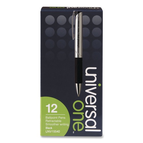 Back to School Sale | Universal UNV15540 1 mm Comfort Grip Retractable Ballpoint Pen - Medium, Black (1 Dozen) image number 0
