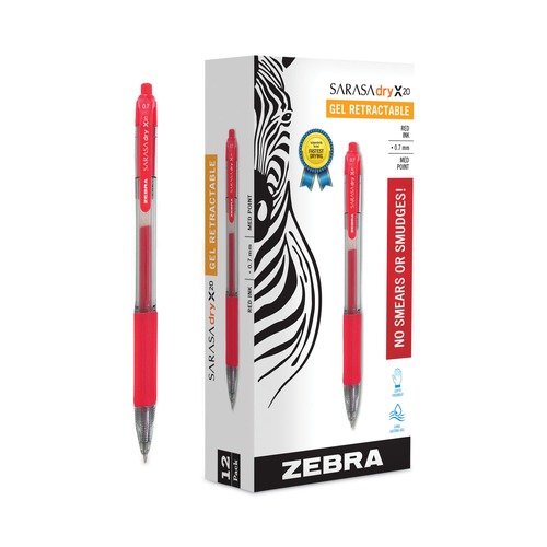 Pens | Zebra 46830 0.7 mm Sarasa Dry Gel X20 Gel Pen - Medium/Red Ink/Clear/Red Barrel (1-Dozen) image number 0