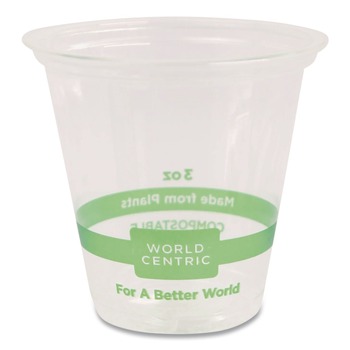 CUPS AND LIDS | World Centric CP-CS-3 3 oz PLA Plastic Cold Cups - Clear (2500/Carton)