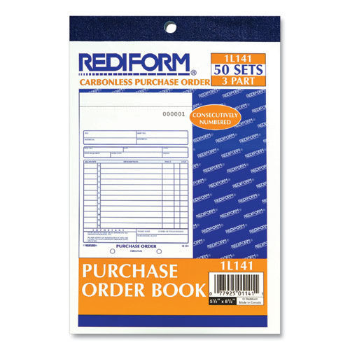 Retail Store Supplies | Rediform 1L141 5.5 x 7.88 Three-Part Carbonless 12-Line Purchase Order Book, 50 Forms Total image number 0