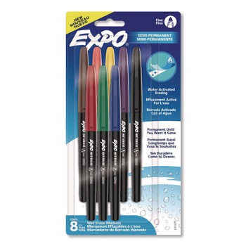 EXPO 2211317 Wet Erase Markers Fine Needle Tip Assorted 8/Pack
