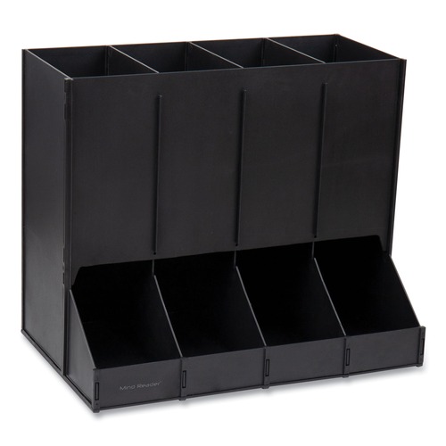 Breakroom Supplies | Mind Reader CPODBK-BLK 14.25 in. x 9 in. x 12.15 in. 4-Compartment Anchor Collection Single Serve Pod Countertop Dispenser - Black image number 0