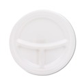 Bowls and Plates | Dart 9CPWQR 3-Compartment 9 in. Diameter Mediumweight Foam Plates - White (125/Pack) image number 1