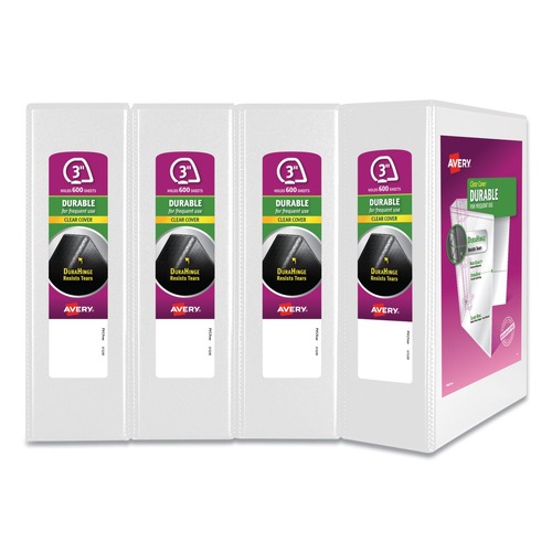 Binders | Avery 17030 3 Slant Rings 3 in. Capacity 11 in. x 8.5 in. Durable View Binder with DuraHinge - White (4/Pack) image number 0