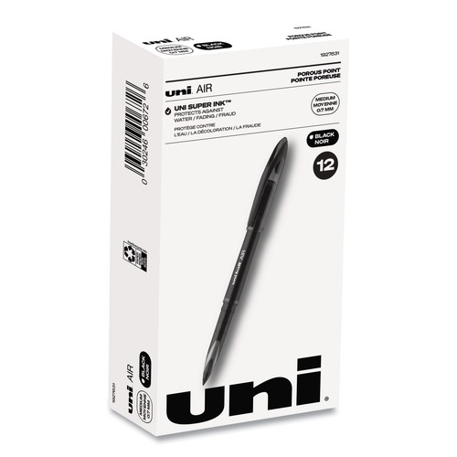 Pens | uni-ball 1927631 AIR Medium 0.7 mm Porous Rollerball Pen - Black Ink/Barrel (1-Dozen) image number 0