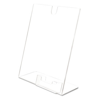 Deflecto 590601 8.5 in. x 4.5 in. x 11 in. Superior Image Slanted Sign Holder with Business Card Holder - Clear