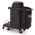 Cleaning Carts | Suncast Commercial CCH255A 23.19 in. x 53.23 in. x 53.02 in. 1-Shelf 3 Bins Plastic High Security Housekeeping Cart - Black image number 0