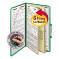 File Folders | Smead 19033 Six SafeSHIELD Fasteners 2 Dividers Legal Size Six-Section Pressboard Top Tab Classification Folders - Green (10/Box) image number 3
