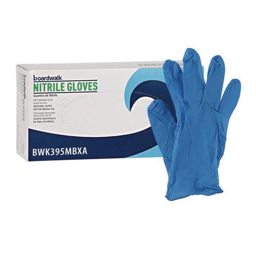 Disposable Gloves | Boardwalk 395MBXA 5 mil. Disposable Powder-Free Nitrile Gloves - Medium, Blue (100/Box) image number 0