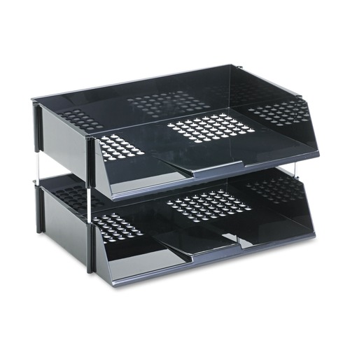 Desktop Organizers | Deflecto 582704 16.38 in. x 11.13 in. x 3.5 in. 2-Sections Letter to Legal Size Files Industrial Tray Side-Load Stacking Tray Set - Black (2/Set) image number 0