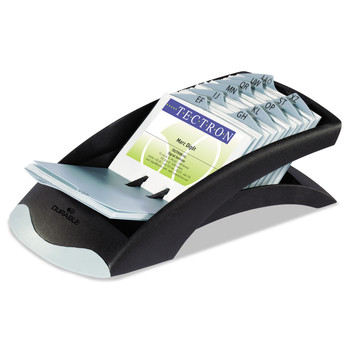 Durable 241301 5 in. x 9.31 in. x 3.56 in. VISIFIX Plastic Desk Business Card File Holds 200 2.88 in. x 4.13 in. Cards - Graphite/Black