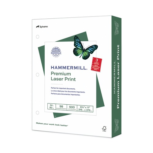 Back to School Sale | Hammermill 10768-1 3 Hole 24 lbs. 8.5 in. x 11 in. 98 Bright Premium Laser Print Paper - White (500/Ream) image number 0