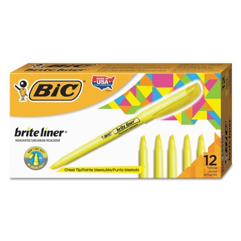 BIC BL11 YEL Brite Liner Chisel Tip Highlighter - Fluorescent Yellow Ink/Yellow/Black Barrel (1-Dozen)