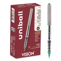 Back to School Sale | uni-ball 60386 Fine 0.7 mm VISION Stick Roller Ball Pen - Green Ink, Silver/Green/Clear Barrel (1-Dozen) image number 0