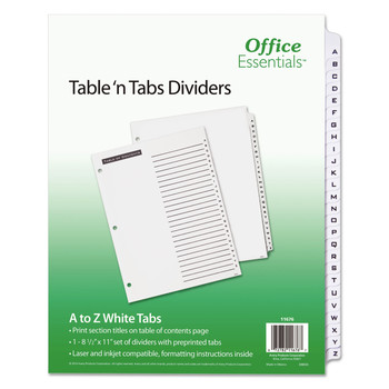  | Office Essentials 11676 Table 'n Tabs 11 in. x 8.5 in. 26-Tab A to Z Dividers - White/White Tabs (1-Set)