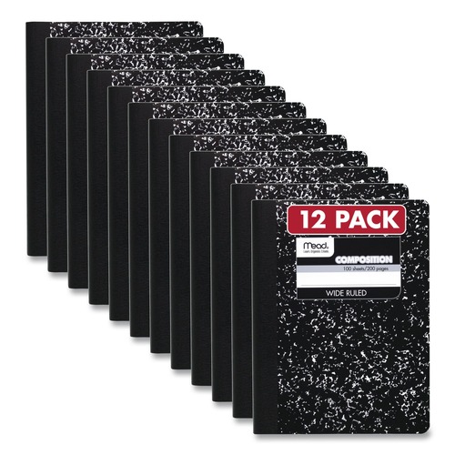 Notebooks & Pads | Mead 72936 9.75-in x 7.5-in 100 Sheets 3-Subject Square Deal Composition Book - Wide/Legal Rule, Black Cover (12/Pack) image number 0