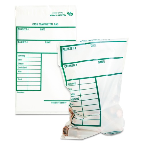 Office & Office Supplies | Quality Park QUA45220 6 x 9 Printed Info Block Cash Transmittal Bags - Clear (100/Pack) image number 0