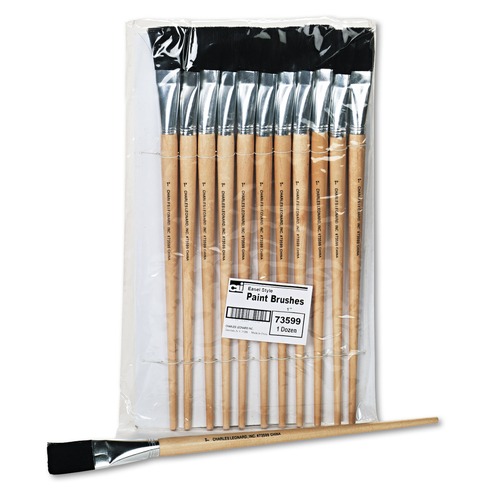 Arts & Crafts Supplies | Charles Leonard 73599 Natural Bristle Flat Profile Long Handle Easel Brush - Size 22 (1-Dozen) image number 0