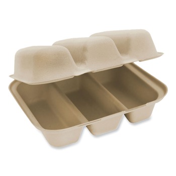 World Centric TO-SC-T3-LFS 8.8 in. x 8.2 in. x 2.9 in. Paper Fiber Hinged Containers - Natural (300/Carton)