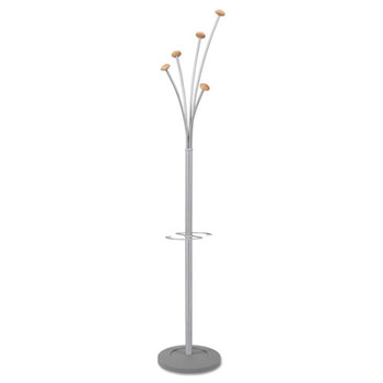 OFFICE CARTS AND STANDS | Alba PMFEST 14 in. x 73.67 in. Five Knobs, Festival Coat Stand with Umbrella Holder - Silver Gray
