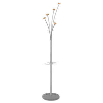 Alba PMFEST 14 in. x 73.67 in. Five Knobs, Festival Coat Stand with Umbrella Holder - Silver Gray