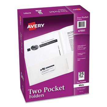 FILING AND FOLDERS | Avery 47991 40 Sheet Capacity 11 in. x 8.5 in. Two-Pocket Folder - White (25/Box)