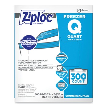  | Ziploc 364957 7 in. x 7.75 in. 32 oz. Zipper Freezer Bags - Clear (300/Carton)