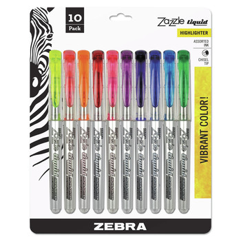 Zebra 71111 Zazzle Chisel Tip Liquid Ink Highlighter - Assorted Ink Colors/Assorted Barrel Colors (10/Set)