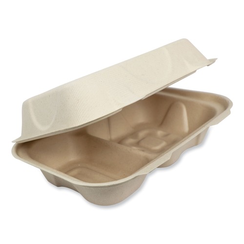 Food Trays, Containers, and Lids | World Centric TO-SC-U34D-LFP 9.2 in. x 6.4 in. x 3 in. Paper Hoagie Box Fiber Hinged Containers - Natural (500/Carton) image number 0
