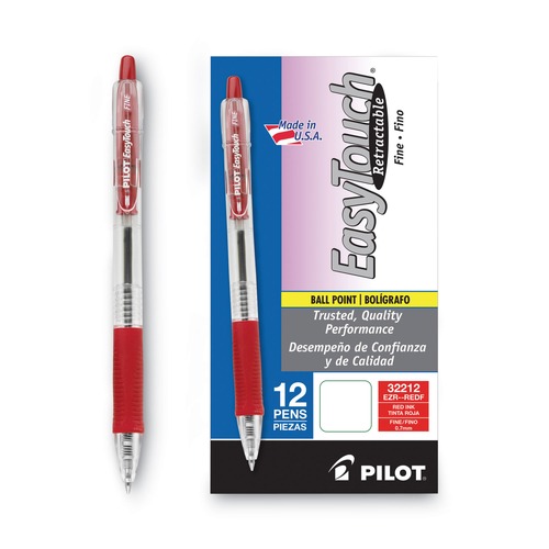 Pens | Pilot 32212 EasyTouch Fine 0.7 millimeter Retractable Ballpoint Pen - Red Ink/Clear Barrel (1-Dozen) image number 0