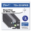 Tapes | Brother P-Touch TZE2318PKB 0.5 in. TZe Series Standard Adhesive Laminated Labeling Tape - Black on White (8/Pack) image number 1