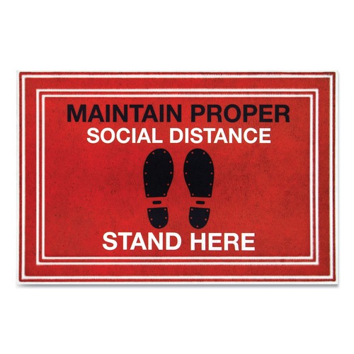 Floor Mats | Apache Mills 3984528792X3 24 in. x 36 in. Maintain Social Distance Stand Here Message Floor Mats - Red/Black image number 0