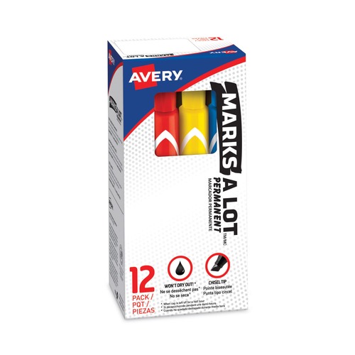 Permanent Markers | Avery 24800 MARKS A LOT Broad Chisel Tip Large Desk-Style Permanent Marker - Assorted Colors (12/Set) image number 0