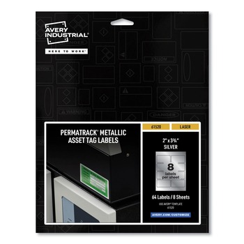Avery 61520 2 in. x 3.75 in. PermaTrack Metallic Asset Tag Labels - Silver (8/Sheet, 8 Sheets/Pack)