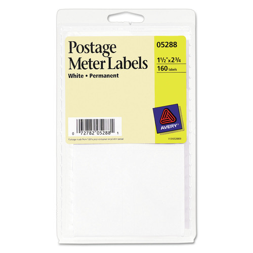 Labels | Avery 05288 1.5 in. x 2.75 in. Postage Meter Labels for Pitney-Bowes Postage Machines - White (4/Sheet, 40 Sheets/Pack) image number 0