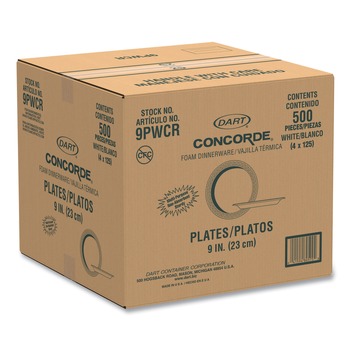Dart 9PWCR 9 in. Diameter Concorde Non-Laminated Foam Plates - White (125/Pack)