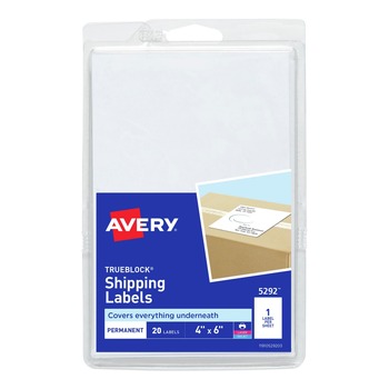 Avery 05292 Inkjet/Laser Printer 4 in. x 6 in. Shipping Labels with TrueBlock Technology - White (20/Pack)