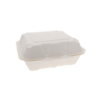 FOOD TRAYS CONTAINERS LIDS | Pactiv Corp. YMCH0901BB 9 in. x 9 in. x 3 in. Sugarcane EarthChoice PFAS Free Compostable Hinged Lid Container - White (150/Carton)