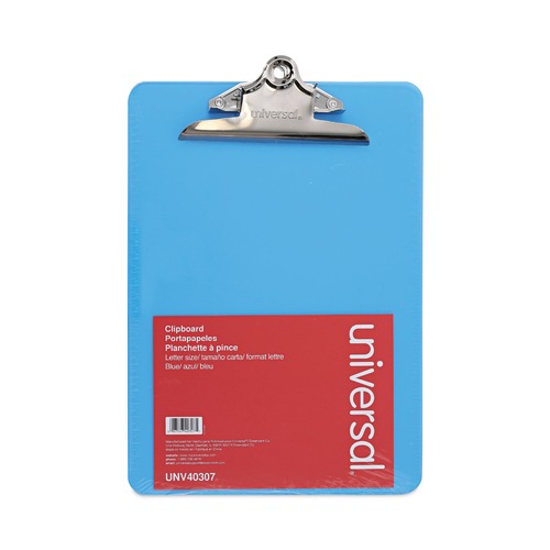 Clipboards | Universal UNV40307 1.25 in. Clip Capacity 8.5 in. x 11 in. Plastic Clipboard with High Capacity Clip - Translucent Blue image number 0