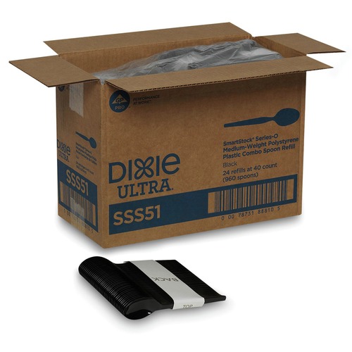 Just Launched | Dixie SSS51 SmartStock Series-O 6 in. Mediumweight Plastic Cutlery Spoons Refill - Black (40/Pack, 24 Packs/Carton) image number 0