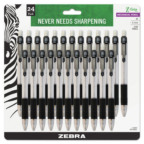 Pens | Zebra 15241 0.7 mm HB (No. 2) Z-Grip Mechanical Pencil - Black Lead/Clear/Black Barrel (24/Pack) image number 0