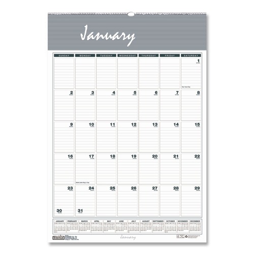 Clearance Center | House of Doolittle 333 15.5 in. x 22 in. 12-Month (Jan-Dec 2026) Bar Harbor Recycled Wirebound Monthly Wall Calendar - White/Blue/Gray Sheets image number 0