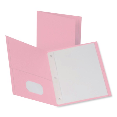 Report Covers & Pocket Folders | Oxford 57768EE 11 in. x 8.5 in. 0.5 in. Capacity Twin-Pocket Folders with 3 Fasteners - Pink (25/Box) image number 0