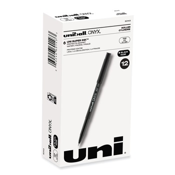 uni-ball 60143 ONYX Fine 0.7 mm Roller Ball Pen - Black Ink/Black Barrel (1-Dozen)