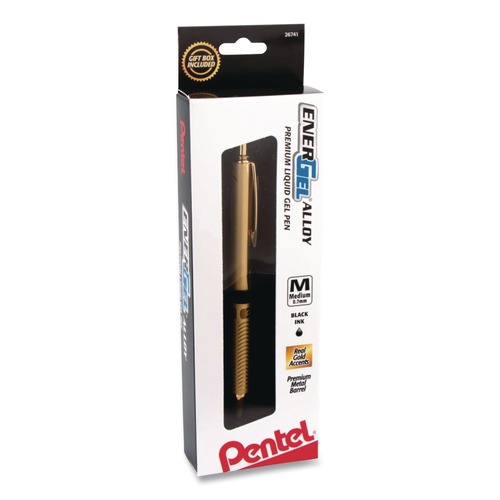 Pens | Pentel BL407XABX 0.7 mm Medium EnerGel Alloy Retractable Gel Pen - Black Ink, Gold Barrel image number 0