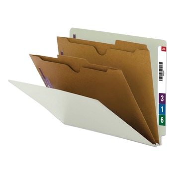 Smead 26710 X-Heavy End Tab Pressboard Classification Folders with 6 SafeSHIELD Fasteners - Letter Size/Gray-Green (10/Box)