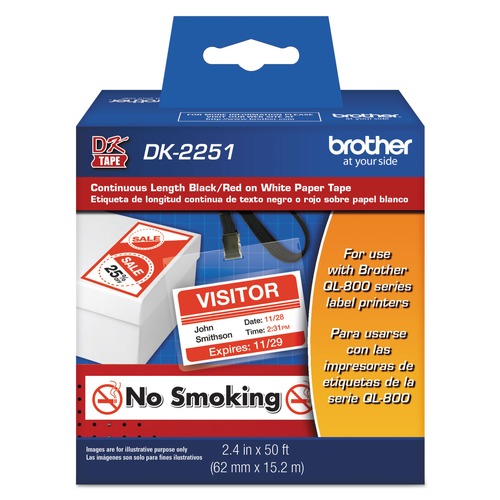 Labels | Brother DK2251 2.4 in. x 50 ft. Continuous Paper Label Tape - Black/White image number 0