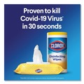 Hand Wipes | Clorox 30112 7 in. x 8 in. 1-Ply Disinfecting Wipes - Fresh Scent/Citrus Blend, White (35/Canister, 3 Canisters/Pack) image number 3