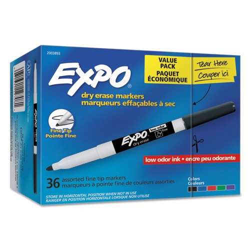 Washable Markers | EXPO 2003893A Low-Odor Fine Tip Dry Erase Marker Office Value Pack - Assorted Colors (36/Pack) image number 0